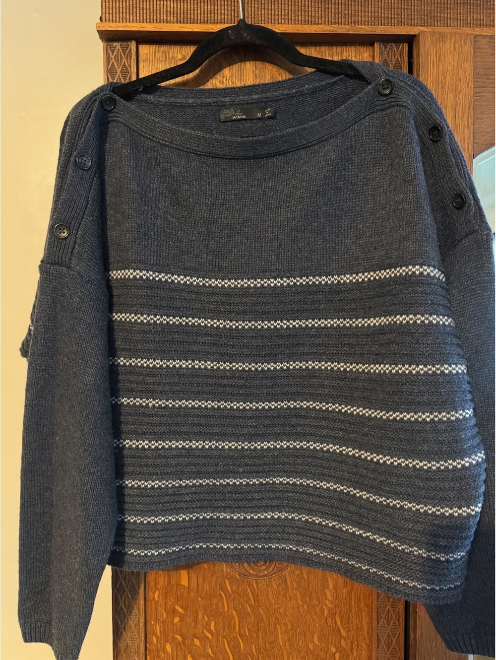 prAna Heathered Blue Wool-Blend Sailor Sweater / Boatneck Pullover Size Medium